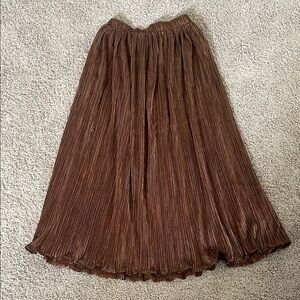 Brown Maxi A-Line Pleated Skirt